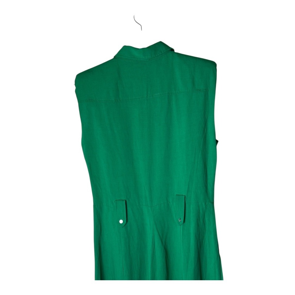 MNG Jumpsuit Women Small Green Linen Blend Collared‎ Wide Leg Jumpsuit Utility - Picture 5 of 14